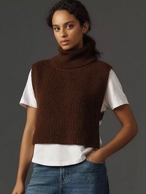 Anthropologie Open Side Turtleneck Sweater Vest Brown S